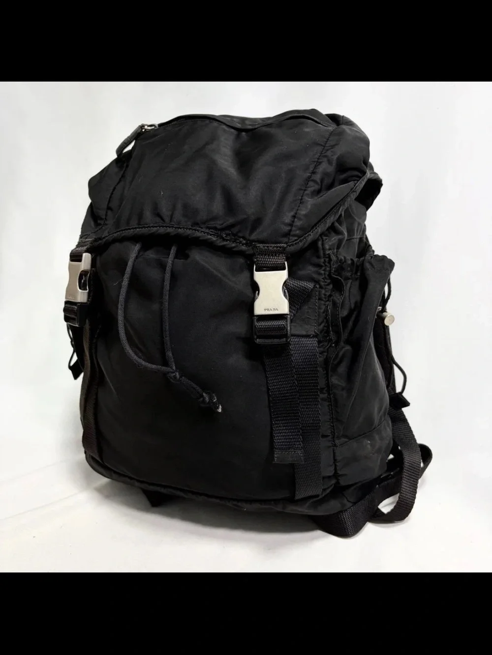 Prada Black Nylon Backpack with Silver-Tone Buckles